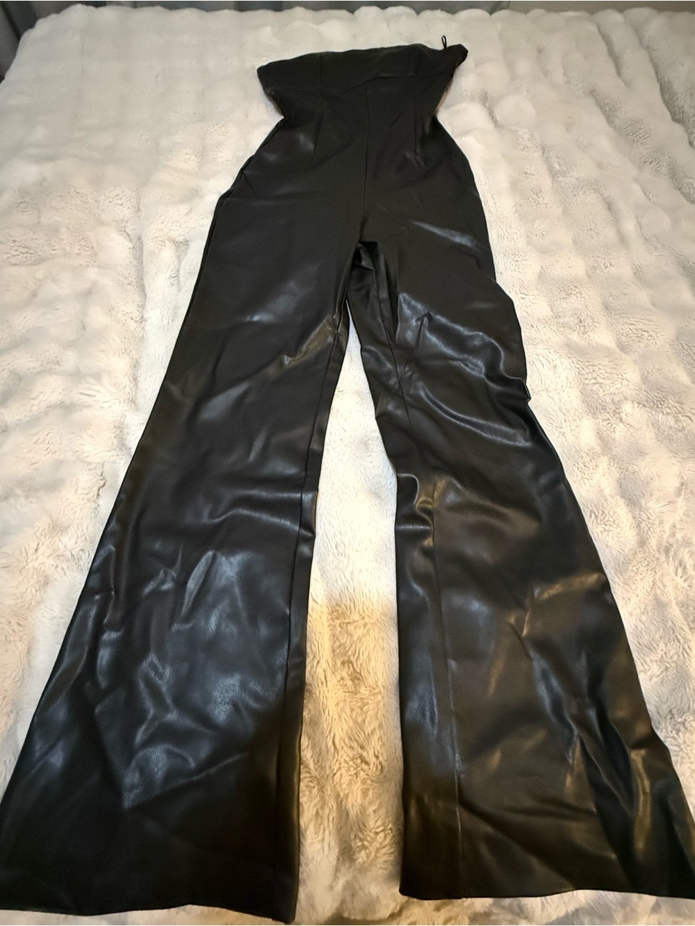 Zara Black Faux Leather Wide-Leg Jumpsuit